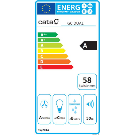CATA | Hood | GC DUAL A 45 XGBK | Canopy | Energy efficiency class A | Width 45 cm | 820 m³/h | Touch control | LED | Black glass - Image 9
