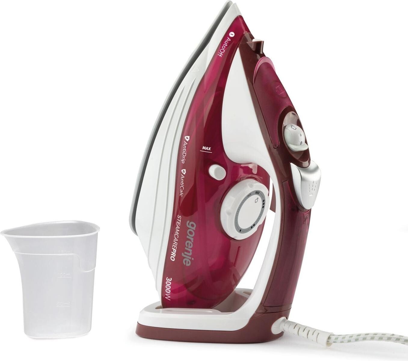 Gorenje | Steam Iron | SIH3000RBC | Power 3000 W | Water tank capacity 350 ml | Continuous steam 40 g/min | Red/White | Steam boost performance 105 g/min