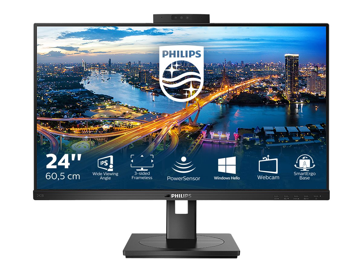 Philips | LCD Monitor with Windows Hello Webcam | 242B1H/00 | 23.8 " | IPS | FHD | 16:9 | 75 Hz | 4 ms | 1920 x 1080 pixels | 250 cd/m² | HDMI ports quantity 1 | Black