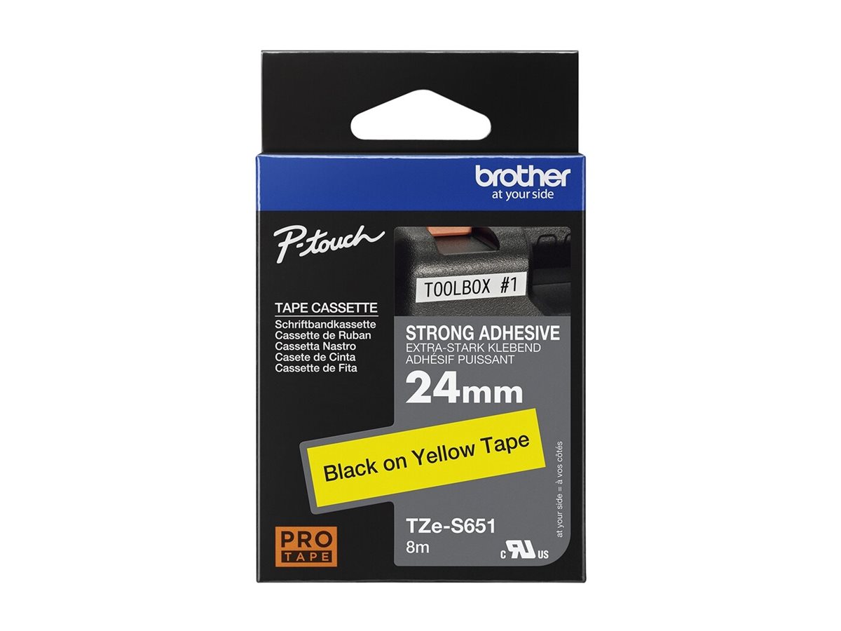 Brother | TZe-S651 Strong Adhesive Laminated Tape | Black on Yellow | TZe | 8 m | 2.4 cm - Image 5