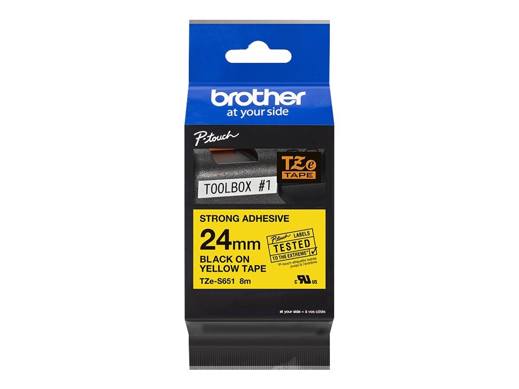 Brother | TZe-S651 Strong Adhesive Laminated Tape | Black on Yellow | TZe | 8 m | 2.4 cm - Image 9