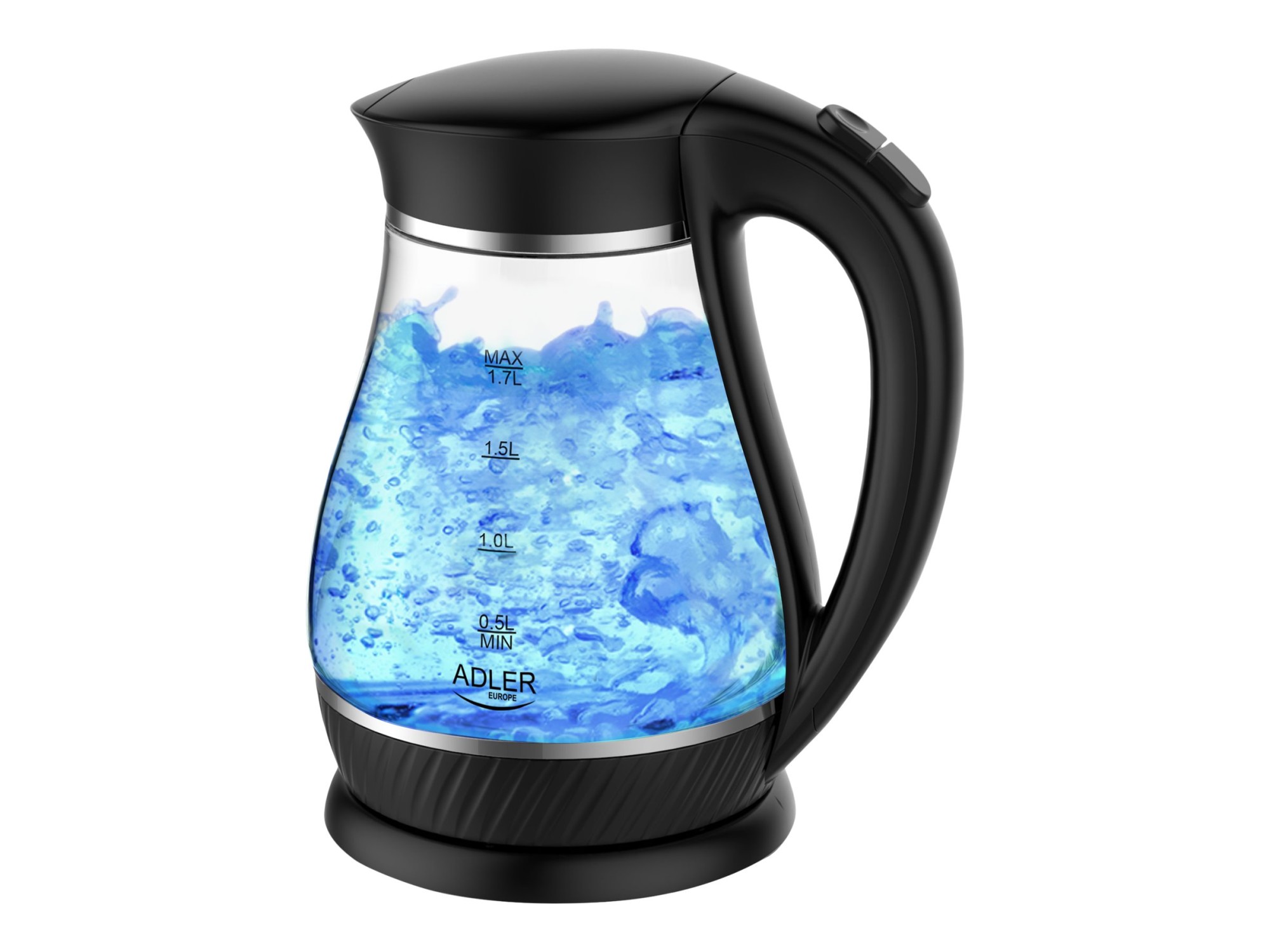 Adler | Kettle | AD 1274 | Standard | 2200 W | 1.7 L | Plastic/Glass | 360° rotational base | Black/ transparent - Image 2