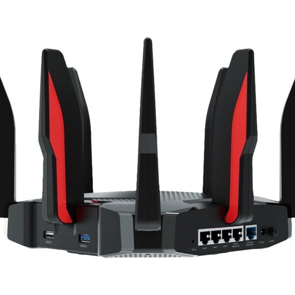 Archer GX90 | 802.11ax | 574+1201+4804 Mbit/s | 10/100/1000 Mbit/s | Ethernet LAN (RJ-45) ports 3 | MU-MiMO Yes | No mobile broadband | Antenna type 8xExternal | 1× USB 3.0, 1× USB 2.0