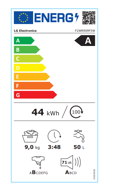 LG | Washing Machine | F2WR909P3W | Energy efficiency class A | Front loading | Washing capacity 9 kg | 1200 RPM | Depth 47.5 cm | Width 60 cm | LED | Steam function | Direct drive | Wi-Fi | White - Image 12