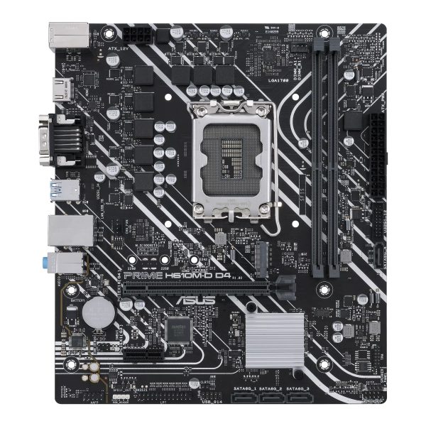 Asus | PRIME H610M-D D4 | Processor family Intel | Processor socket LGA1700 | DDR4 DIMM | Memory slots 2 | Supported hard disk drive interfaces SATA, M.2 | Number of SATA connectors 4 | Chipset Intel H610 | mATX