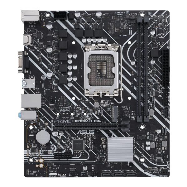 Asus | PRIME H610M-K D4 | Processor family Intel | Processor socket LGA1700 | DDR4 DIMM | Memory slots 2 | Supported hard disk drive interfaces SATA, M.2 | Number of SATA connectors 4 | Chipset Intel H610 | mATX