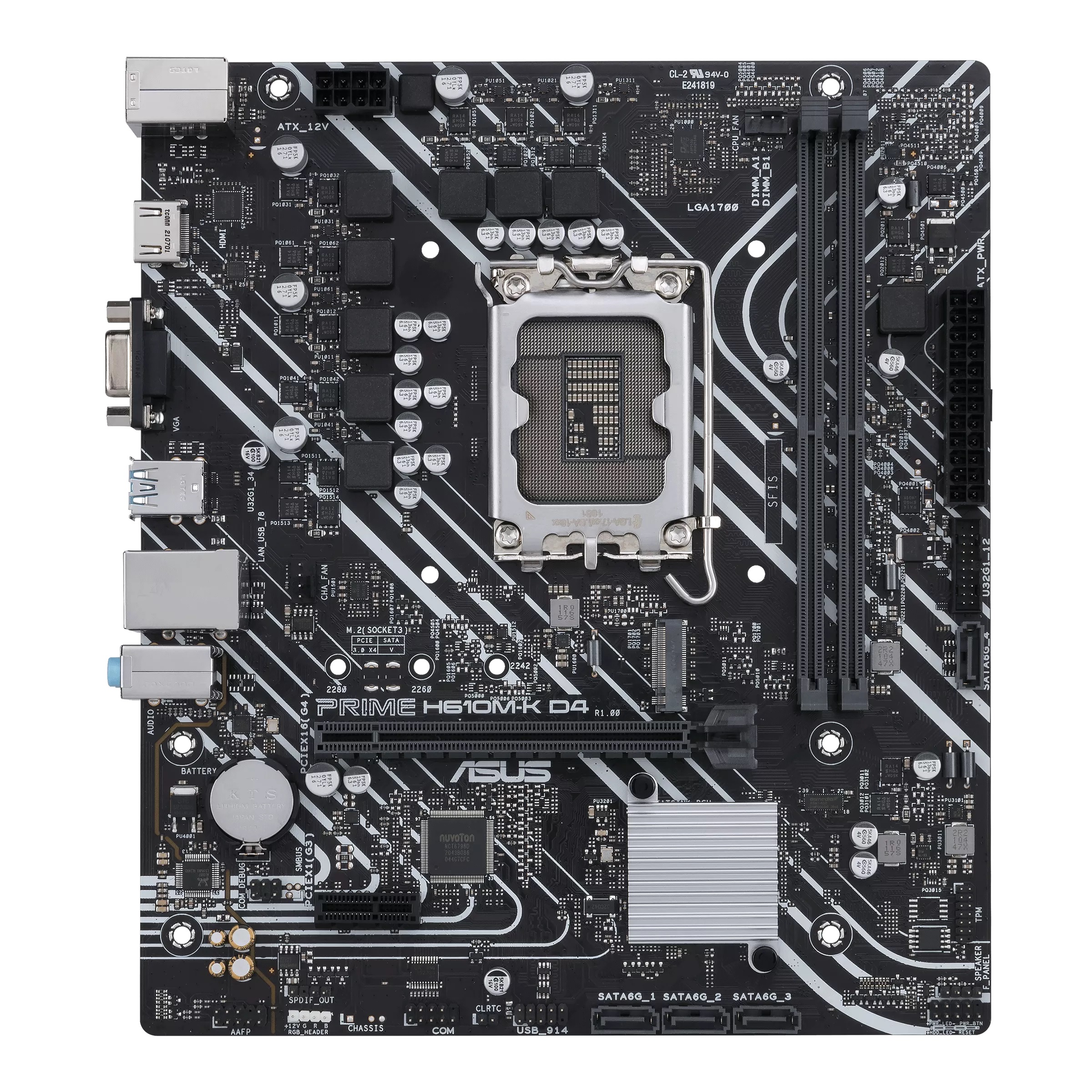 Asus | PRIME H610M-K D4 | Processor family Intel | Processor socket LGA1700 | DDR4 DIMM | Memory slots 2 | Supported hard disk drive interfaces SATA, M.2 | Number of SATA connectors 4 | Chipset Intel H610 | mATX