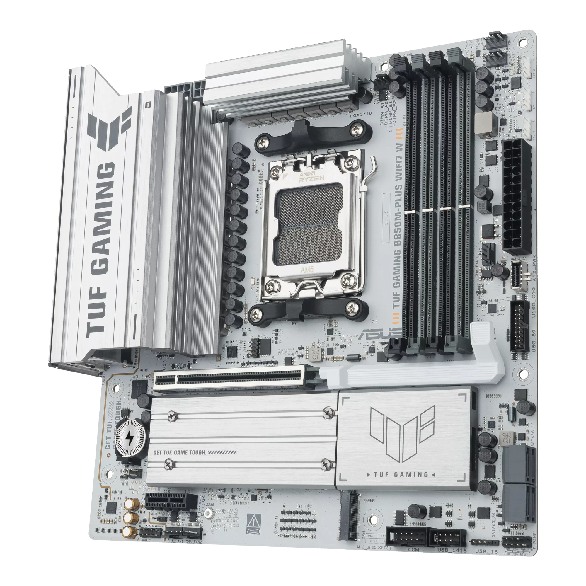 Asus TUF GAMING B850M-PLUS WIFI7 W | Processor family AMD | Processor socket AM5 | DDR5 | Supported hard disk drive interfaces SATA, M.2 | Number of SATA connectors 4 - Image 3