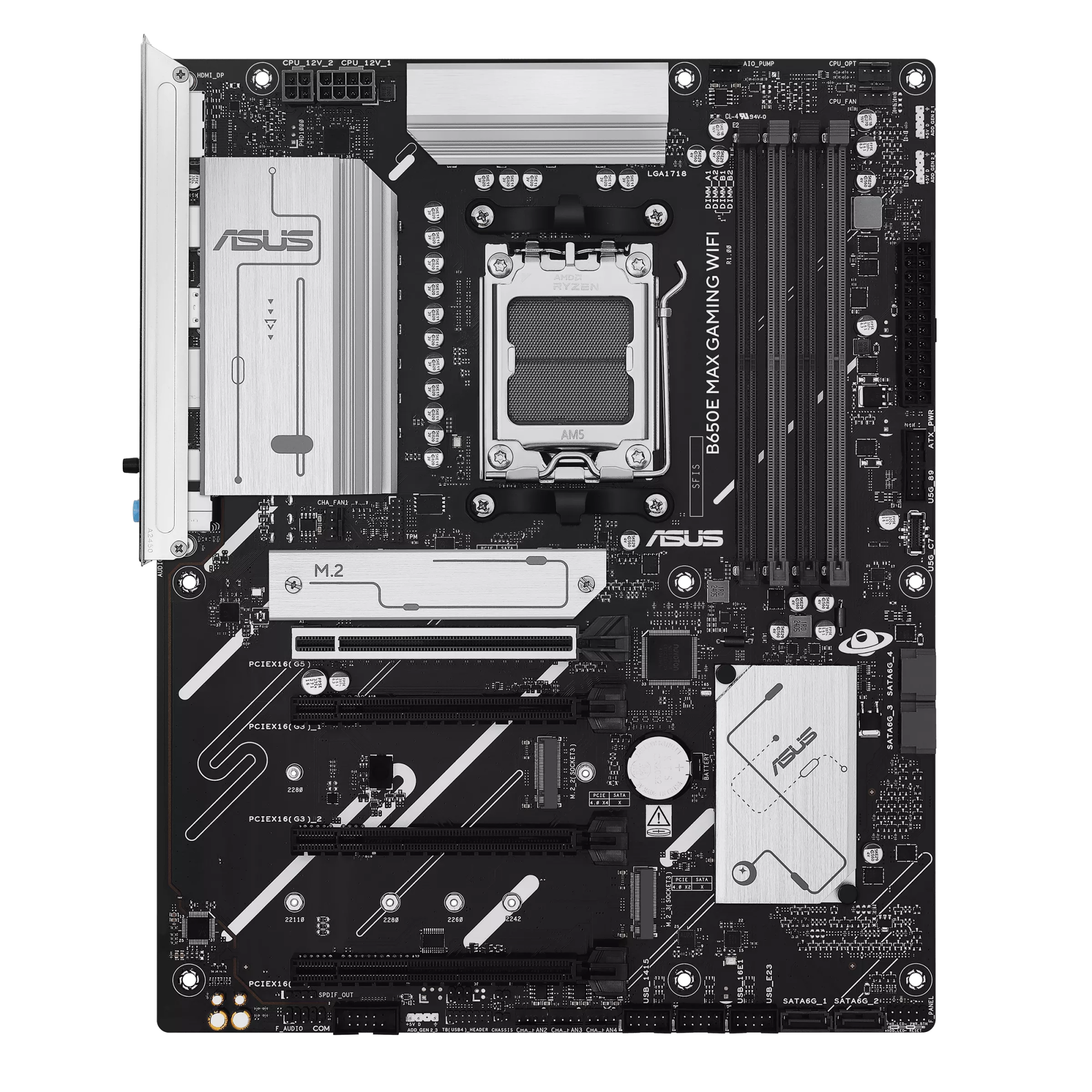 Asus B650E MAX GAMING WIFI | Processor family AMD | Processor socket AM5 | DDR5 | Supported hard disk drive interfaces SATA, M.2 | Number of SATA connectors 4