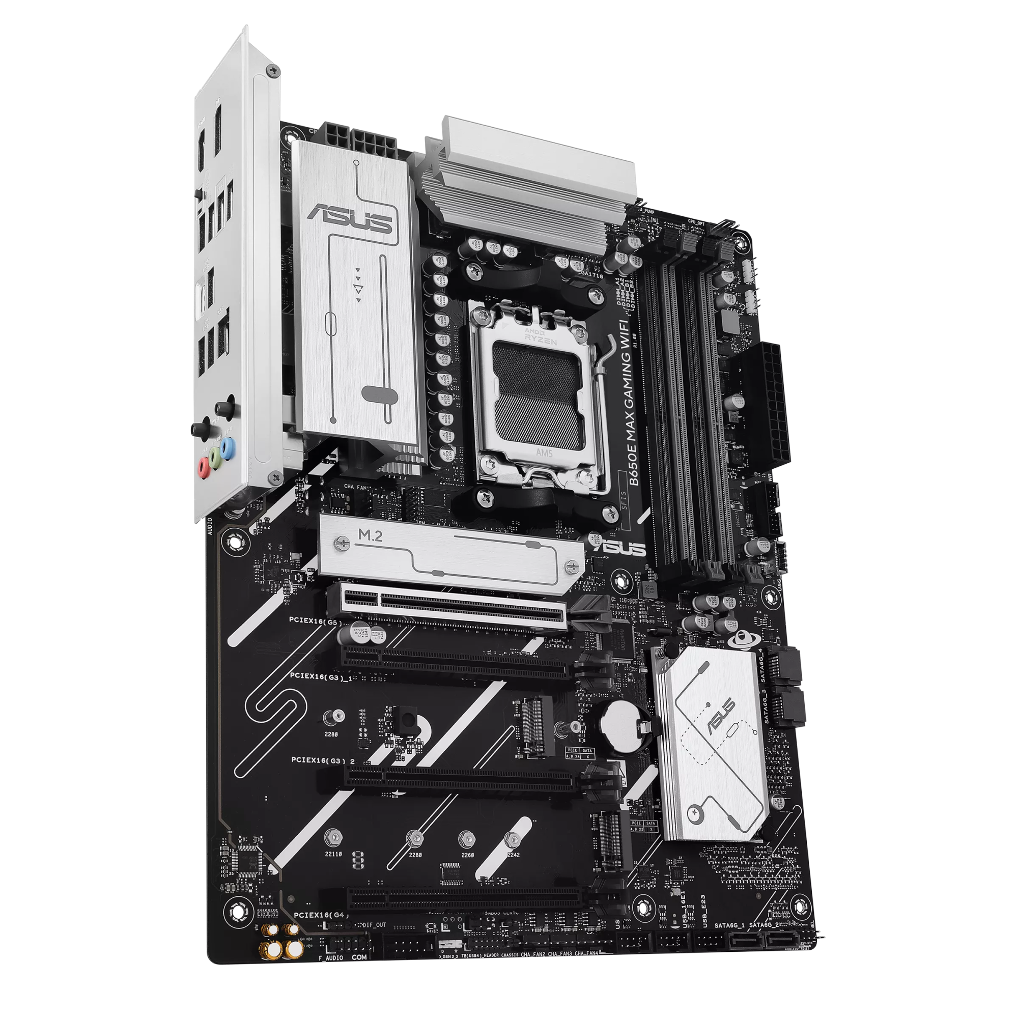 Asus B650E MAX GAMING WIFI | Processor family AMD | Processor socket AM5 | DDR5 | Supported hard disk drive interfaces SATA, M.2 | Number of SATA connectors 4 - Image 3