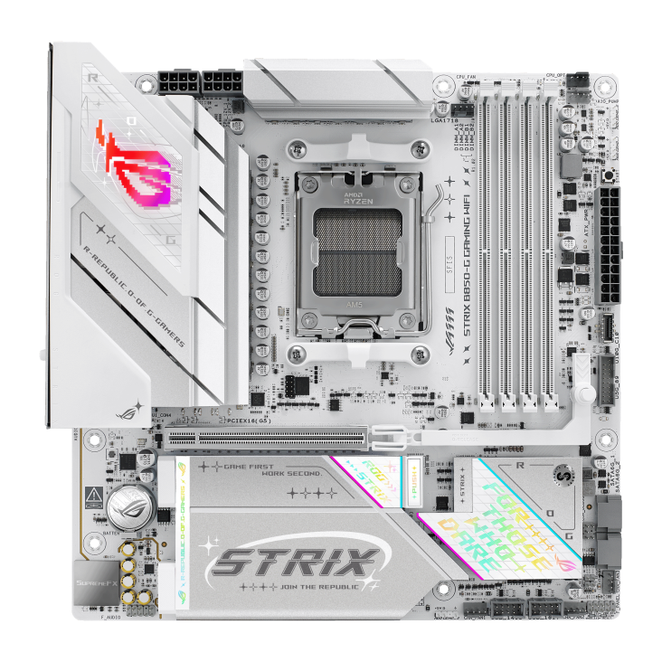 Asus ROG STRIX B850-G GAMING WIFI | Processor family AMD | Processor socket AM5 | DDR5 | Supported hard disk drive interfaces SATA, M.2 | Number of SATA connectors 2