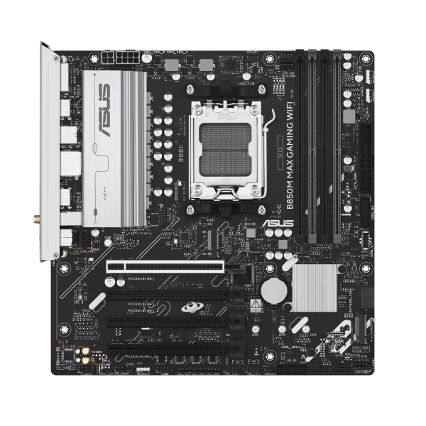 Asus B850M MAX GAMING WIFI | Processor family AMD | Processor socket AM5 | DDR5 | Supported hard disk drive interfaces SATA, M.2 | Number of SATA connectors 4