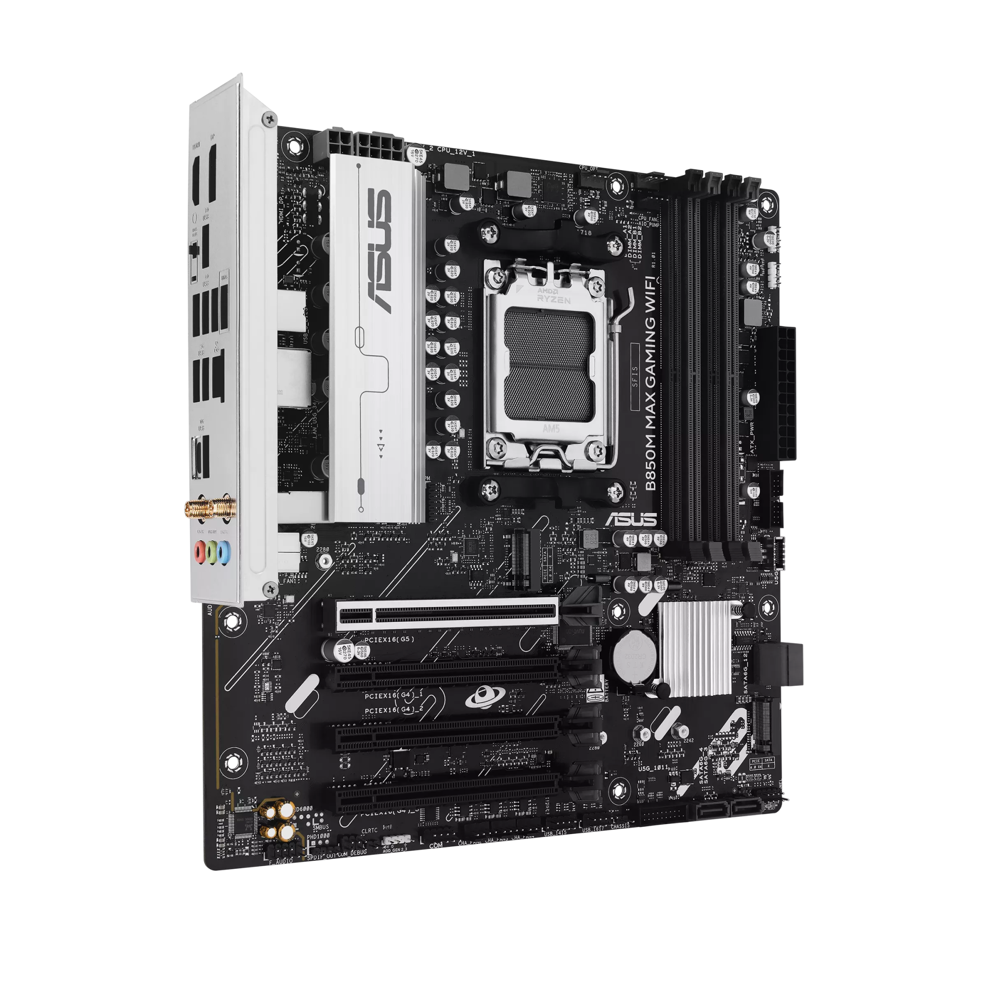 Asus B850M MAX GAMING WIFI | Processor family AMD | Processor socket AM5 | DDR5 | Supported hard disk drive interfaces SATA, M.2 | Number of SATA connectors 4 - Image 2