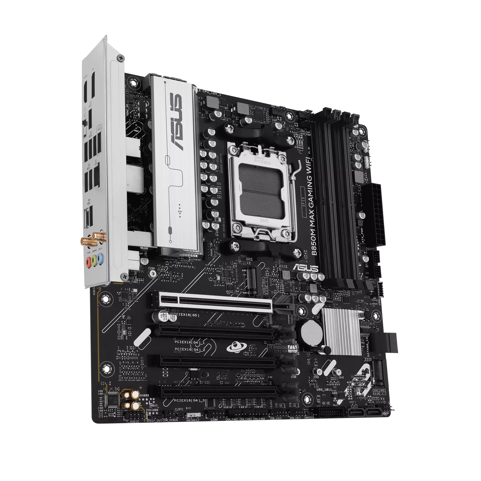 Asus B850M MAX GAMING WIFI | Processor family AMD | Processor socket AM5 | DDR5 | Supported hard disk drive interfaces SATA, M.2 | Number of SATA connectors 4 - Image 3