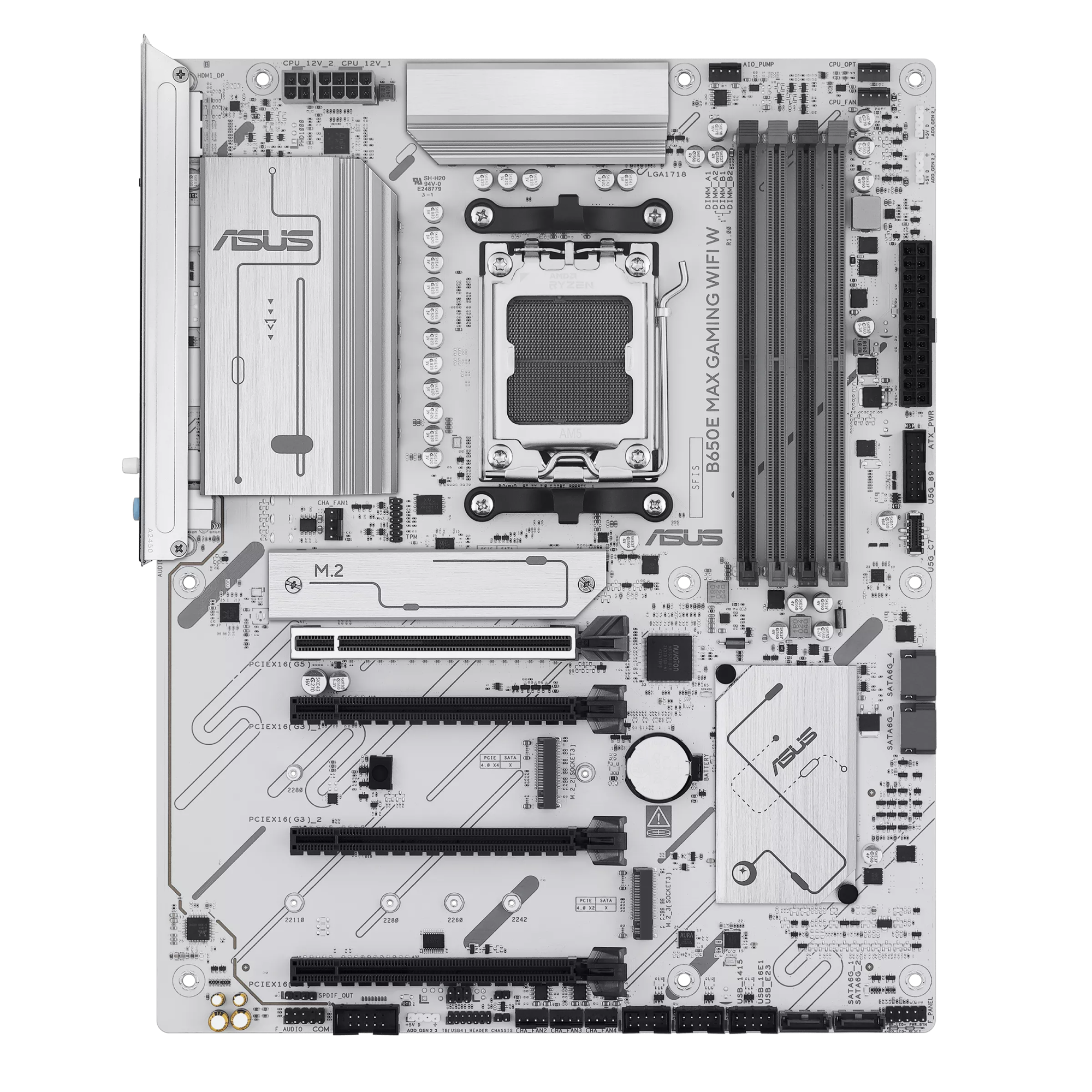 Asus B650E MAX GAMING WIFI W | Processor family AMD | Processor socket AM5 | DDR5 | Supported hard disk drive interfaces SATA, M.2 | Number of SATA connectors 4