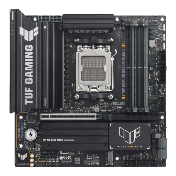 Asus TUF GAMING B850M-PLUS II | Processor family AMD | Processor socket AM5 | DDR5 | Supported hard disk drive interfaces SATA, M.2 | Number of SATA connectors 4
