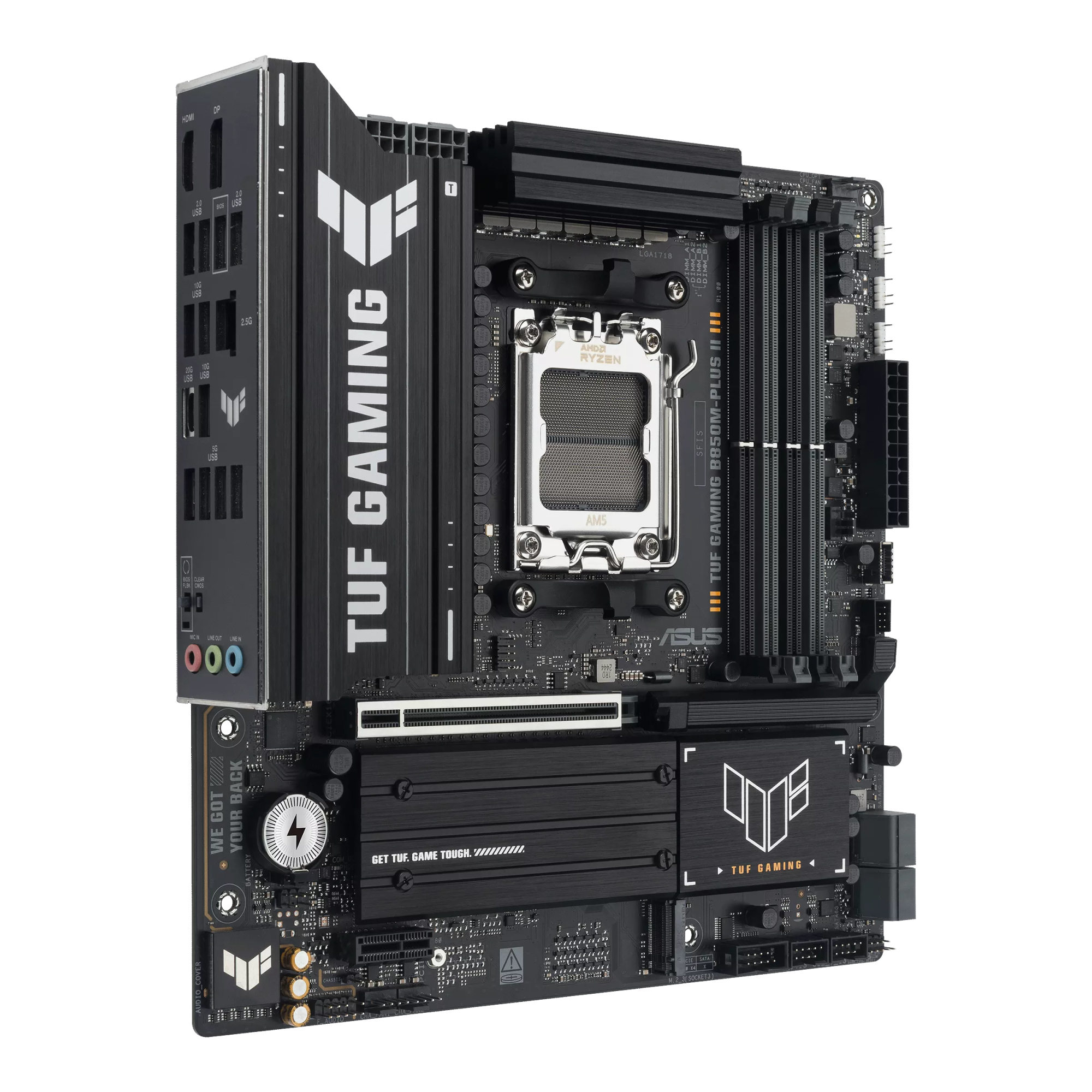 Asus TUF GAMING B850M-PLUS II | Processor family AMD | Processor socket AM5 | DDR5 | Supported hard disk drive interfaces SATA, M.2 | Number of SATA connectors 4 - Image 2