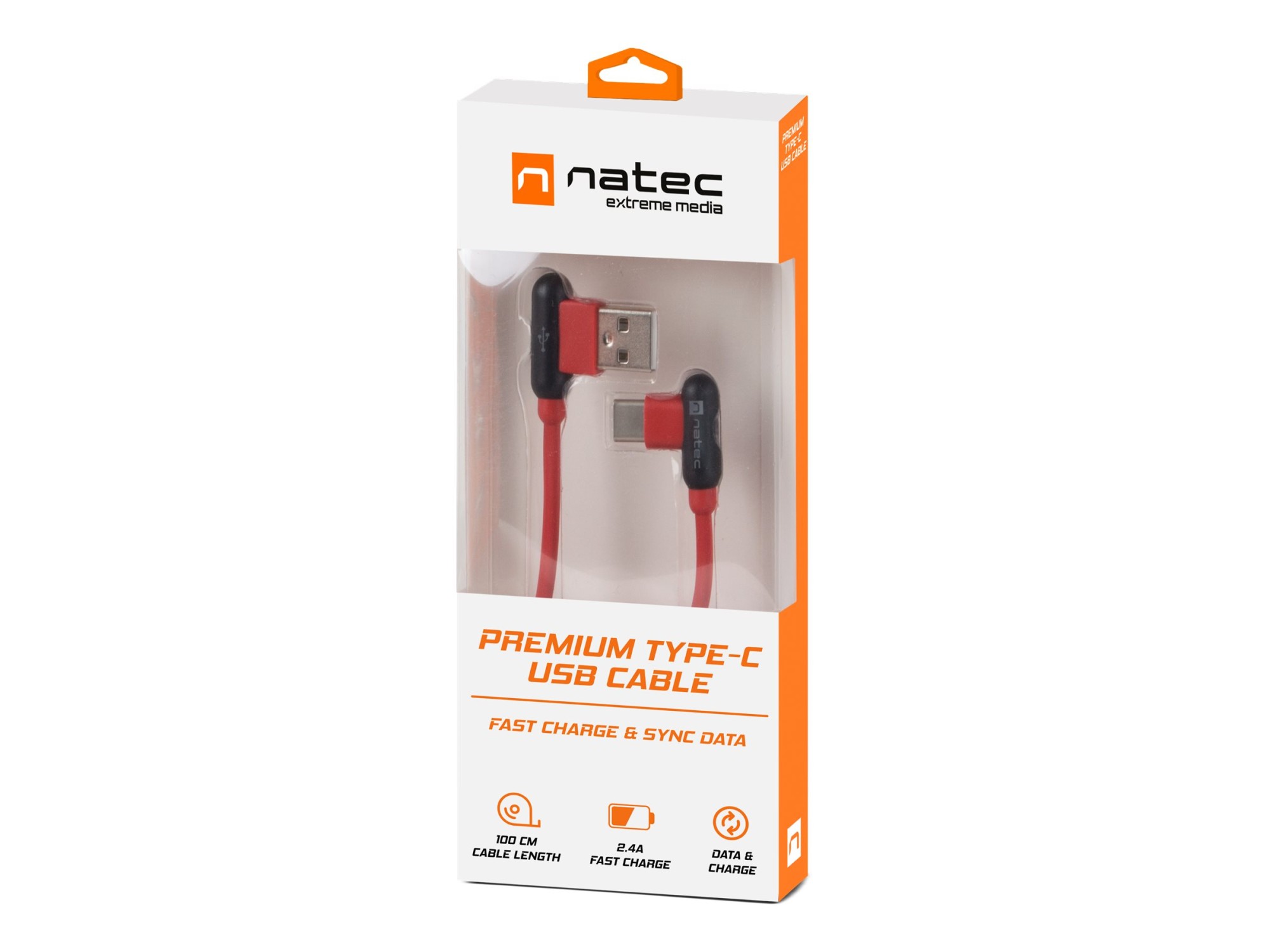 Natec Prati, Angled USB Type C to Type A Cable 1m, Red | Natec | Angled USB Type C to USB Type A | Prati | USB Type C | USB Type-A - Image 6