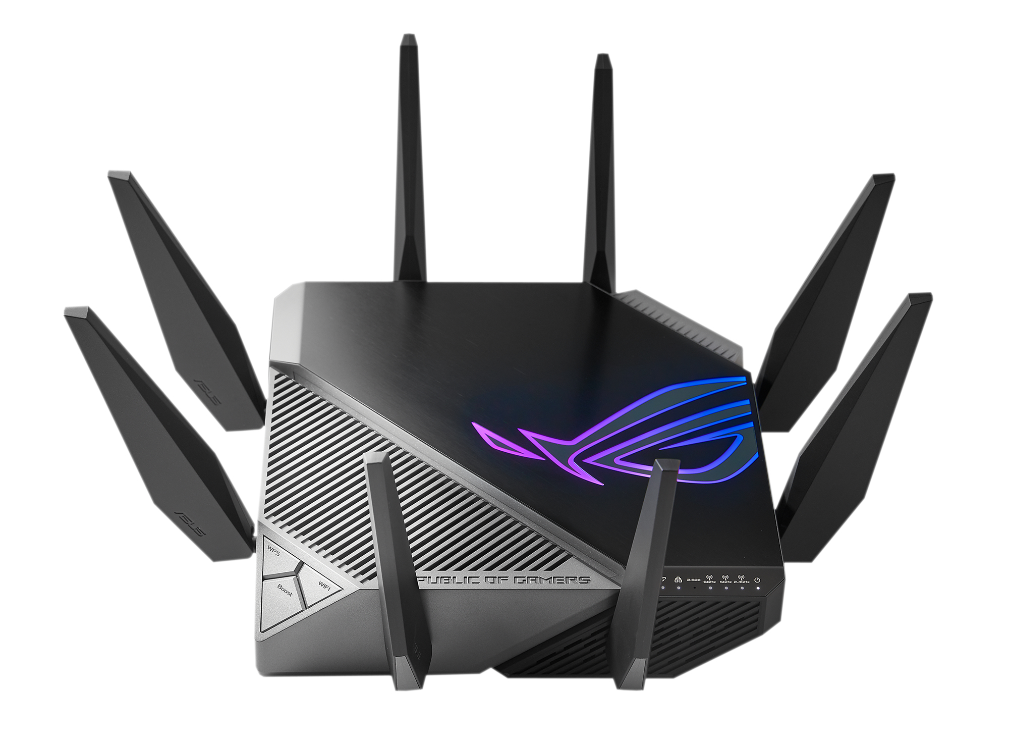 Wi-Fi 6 Tri-Band Gigabit Gaming Router | ROG GT-AXE11000 Rapture | 802.11ax | 1148+4804+4804 Mbit/s | 10/100/1000/2500 Mbit/s | Ethernet LAN (RJ-45) ports 5 | Mesh Support Yes | MU-MiMO Yes | No mobile broadband | Antenna type External | 2xUSB 3.2 - Image 3