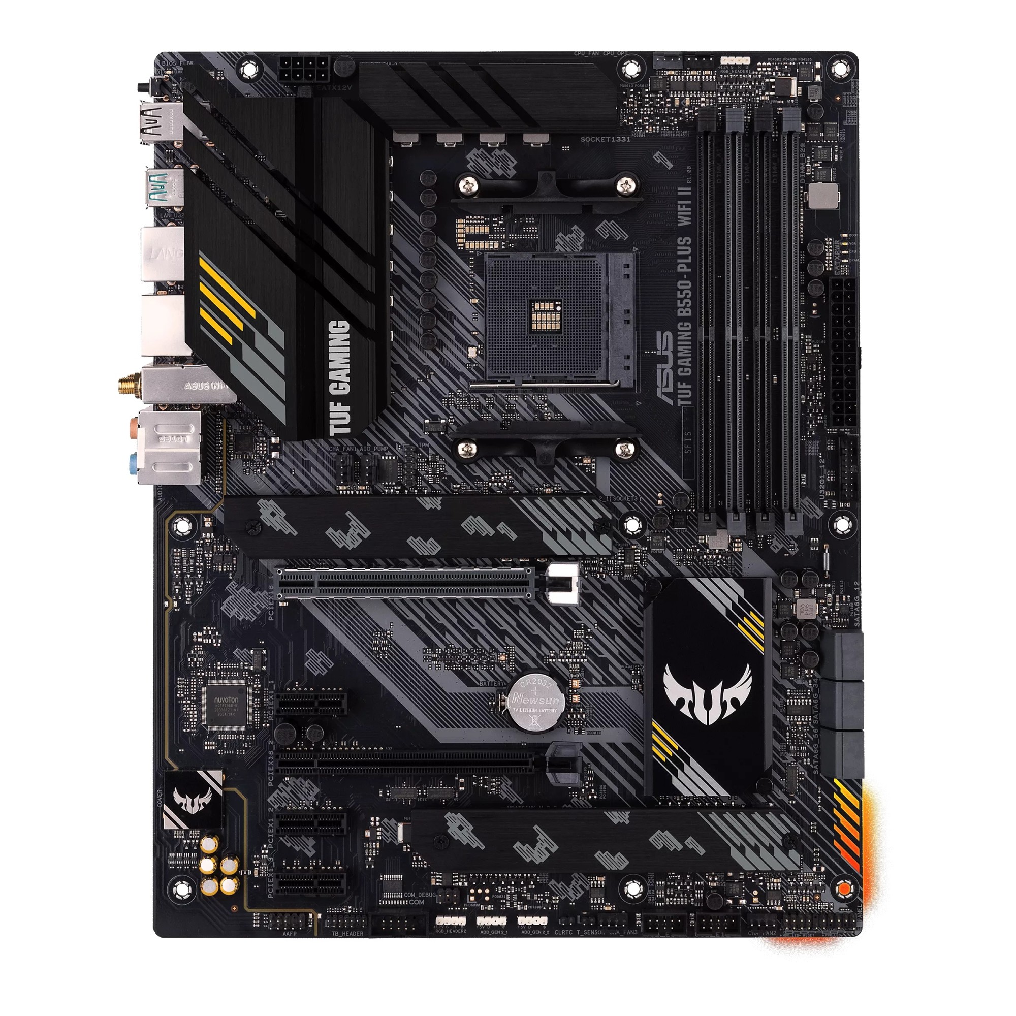 Asus | TUF GAMING B550-PLUS WIFI II | Processor family AMD | Processor socket AM4 | DDR4 DIMM | Memory slots 4 | Supported hard disk drive interfaces SATA, M.2 | Number of SATA connectors 6 | Chipset AMD B550 | 30.5cm x 24.4cm