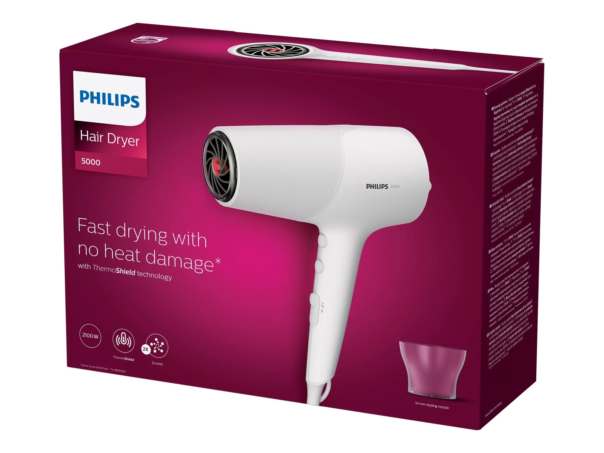 Philips | Hair Dryer | BHD500/00 | 2100 W | Number of temperature settings 3 | Ionic function | White - Image 7