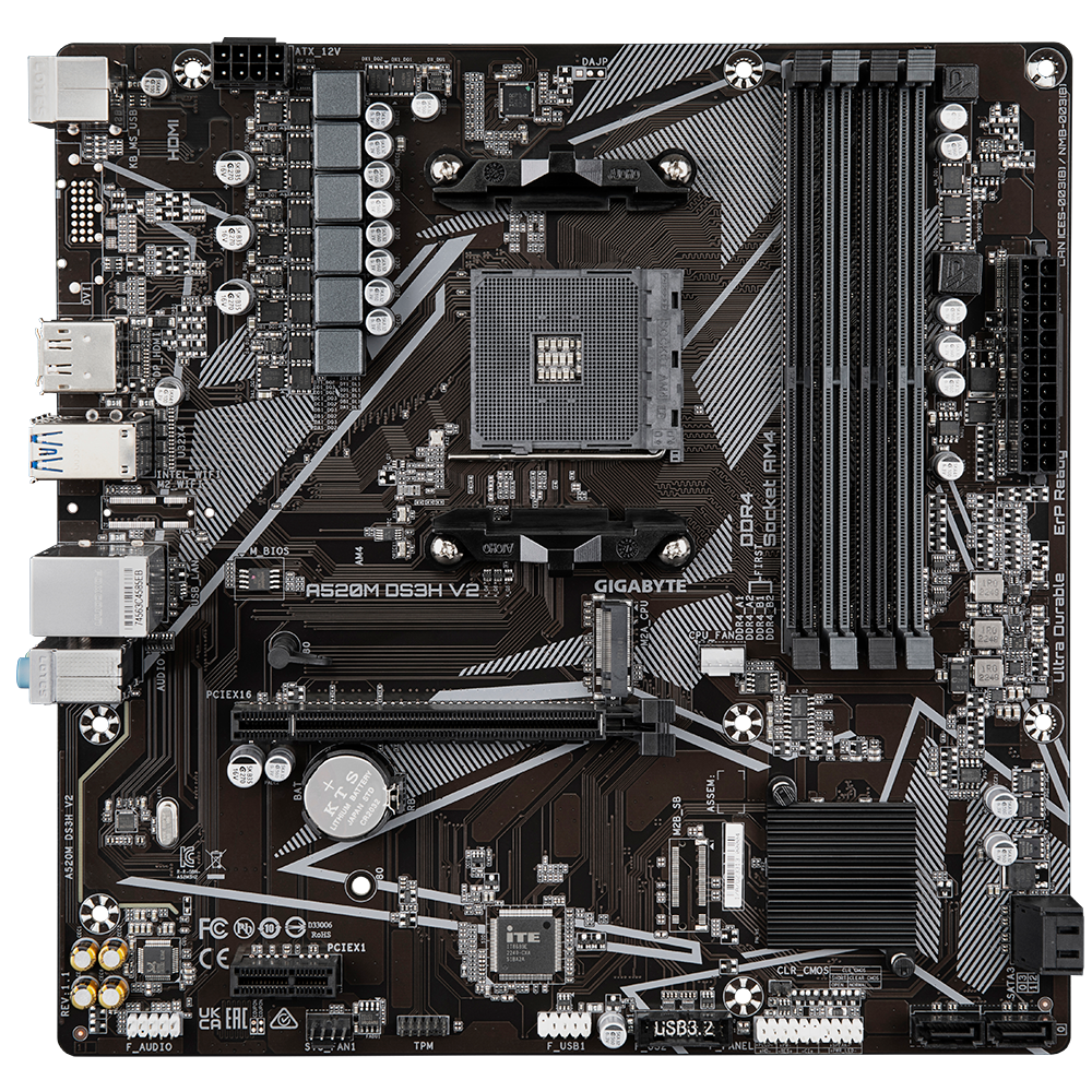 Gigabyte | A520M DS3H V2 | Processor family AMD | Processor socket AM4 | DDR4 DIMM | Memory slots 2 | Number of SATA connectors 4 | Chipset AMD A520 | Micro ATX - Image 4
