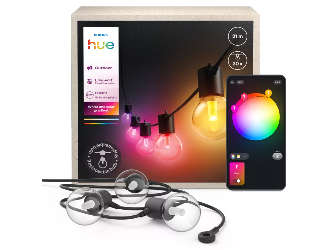 Philips Hue Festavia Globe Outdoor Fairy Lights, 21 m | 30 W - Image 6
