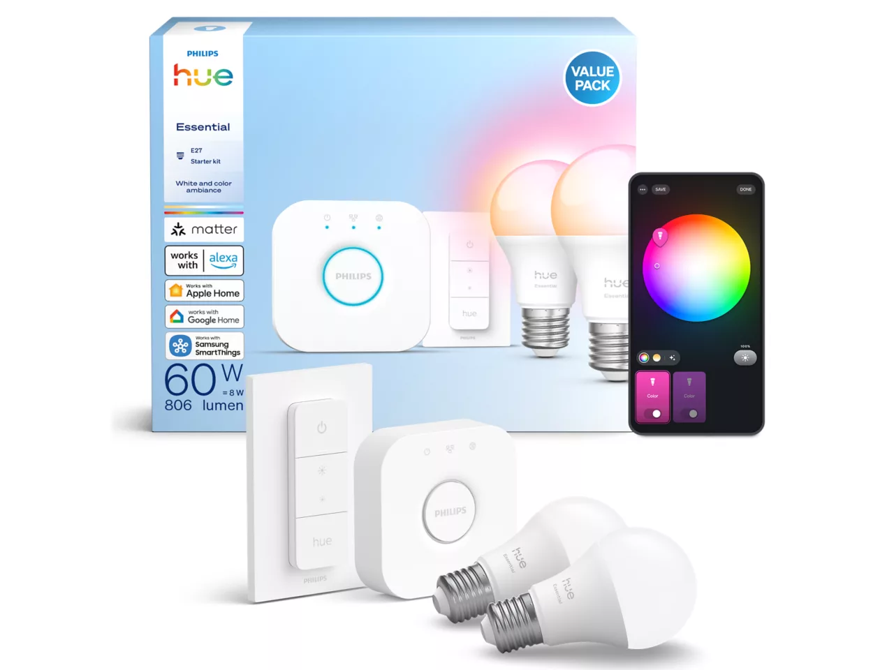 Philips Hue E WCA 806 A60 2kit SW EU | E27 | 8 W | 16 million colors, White and colored light - Image 4