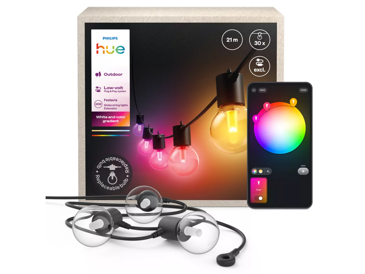Philips Hue Hue Festavia Globe Outdoor String Lights, 21m Extension | 30 W - Image 6