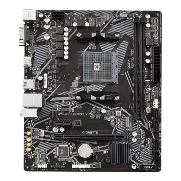 Gigabyte | A520M K V2 1.0 M/B | Processor family AMD | Processor socket AM4 | DDR4 DIMM | Memory slots 2 | Supported hard disk drive interfaces SATA, M.2 | Number of SATA connectors 4 | Chipset AMD A520 | Micro ATX