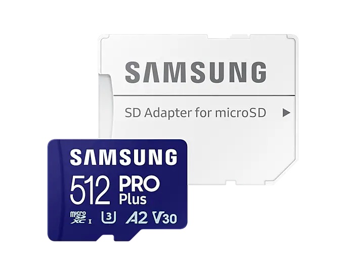Samsung | PRO Plus microSD Card with Adapter | 512 GB | MicroSDXC | Flash memory class U3, V30, A2
