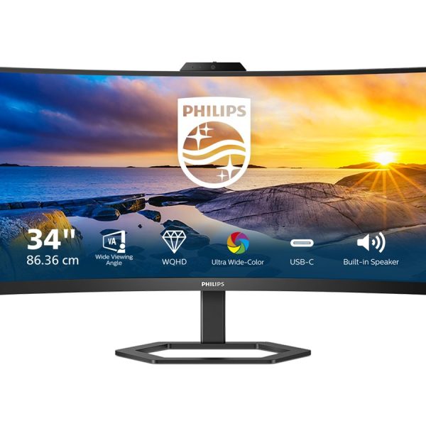 Philips | Monitor with Windows Hello Webcam | 34E1C5600HE/00 | 34 " | VA | 21:9 | 100 Hz | 4 ms | 3440 x 1440 pixels | 300 cd/m² | HDMI ports quantity 1 | Black | Warranty 36 month(s)