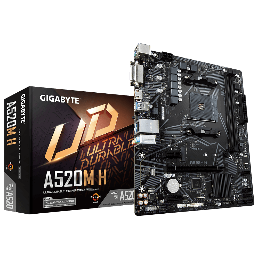 Gigabyte | A520M H 1.0 | Processor family AMD | Processor socket AM4 | DDR4 DIMM | Memory slots 2 | Chipset AMD A | Micro ATX