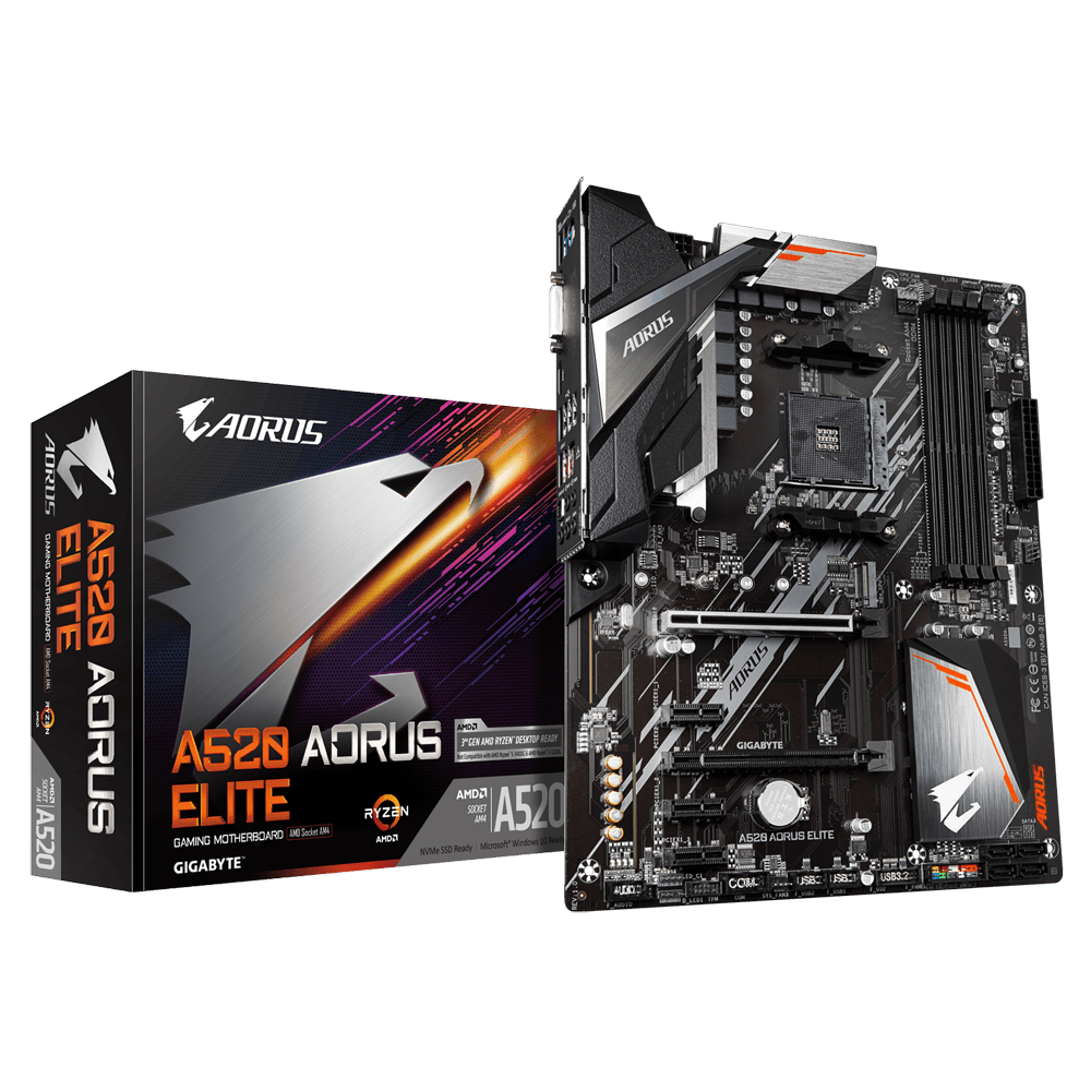 Gigabyte | A520 AORUS ELITE 1.0 | Processor family AMD | Processor socket AM4 | DDR4 DIMM | Memory slots 4 | Number of SATA connectors 4 x SATA 6Gb/s connectors | Chipset AMD A | ATX