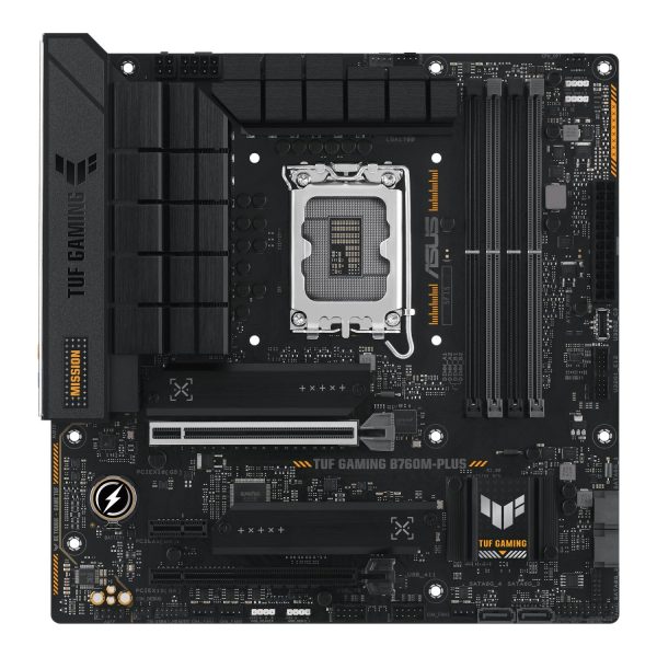 ASUS TUF GAMING B760M-PLUS | Asus | Processor family Intel B760 | Processor socket 1 x LGA1700 Socket | 4 DIMM slots - DDR5, non-ECC, on-die ECC, unbuffered | Supported hard disk drive interfaces SATA-600 (RAID), 2 x M.2 | Number of SATA connectors 4