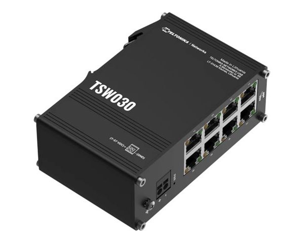 Teltonika Switch | TSW030 | Unmanaged | DIN rail mountable | 10/100 Mbps (RJ-45) ports quantity 8 | Power supply type 2-pin industrial DC power socket