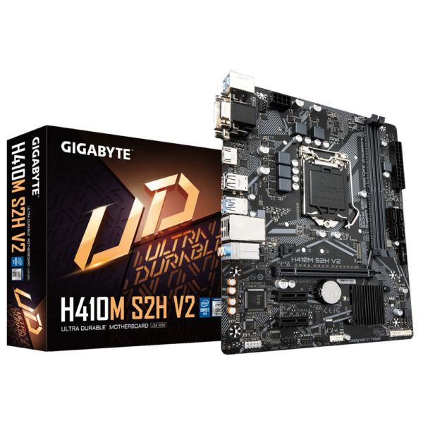 Gigabyte | H410M S2H V2 1.0 M/B | Processor family Intel | Processor socket LGA1200 | DDR4 DIMM | Memory slots 2 | Supported hard disk drive interfaces SATA, M.2 | Number of SATA connectors 4 | Chipset Intel H | Micro ATX