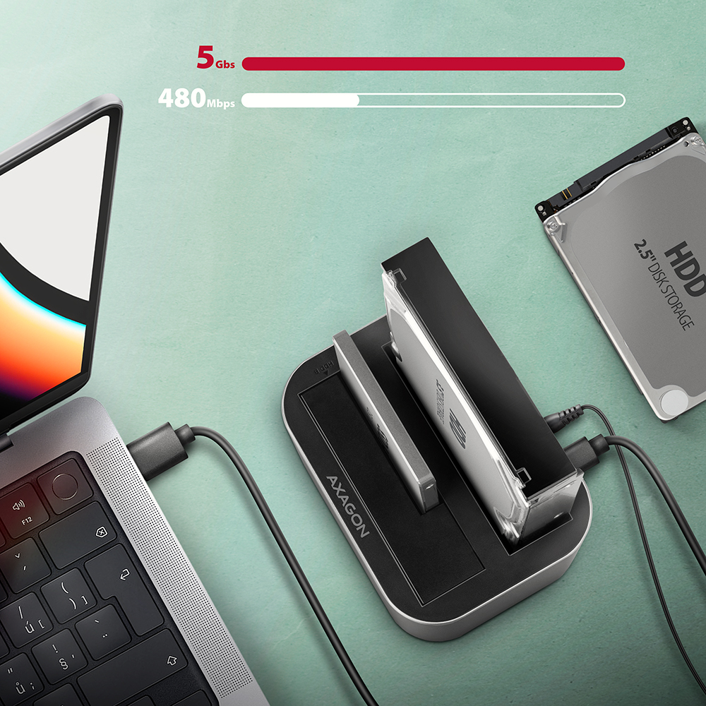 AXAGON | SuperSpeed USB DUAL 2.5"/3.5" HDD/SSD DUAL dock | ADSA-DC - Image 4