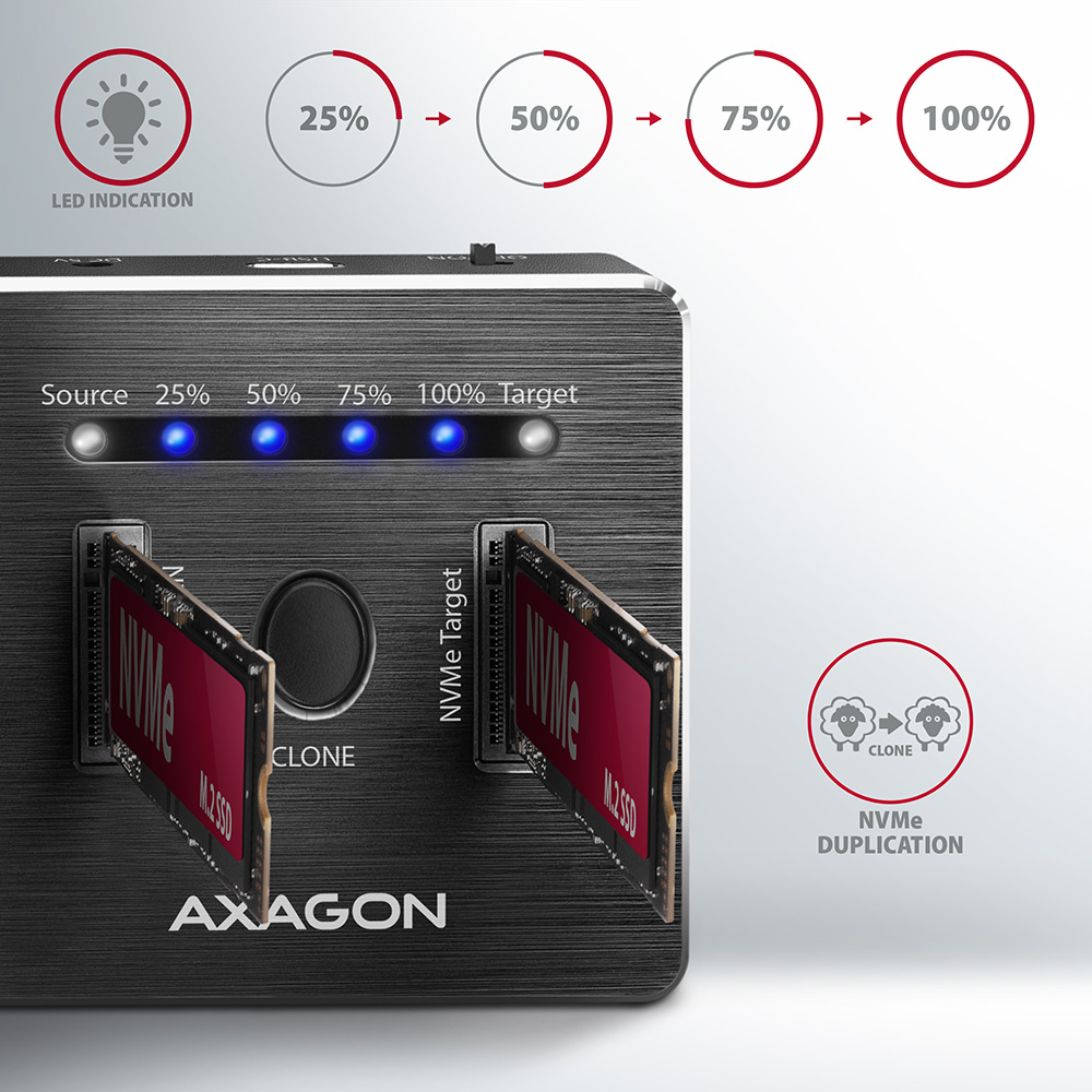 AXAGON | USB-C 3.2 Gen2 - 2x NVMe CLONE DUAL SDD Dock Station | ADSA-M2C - Image 3