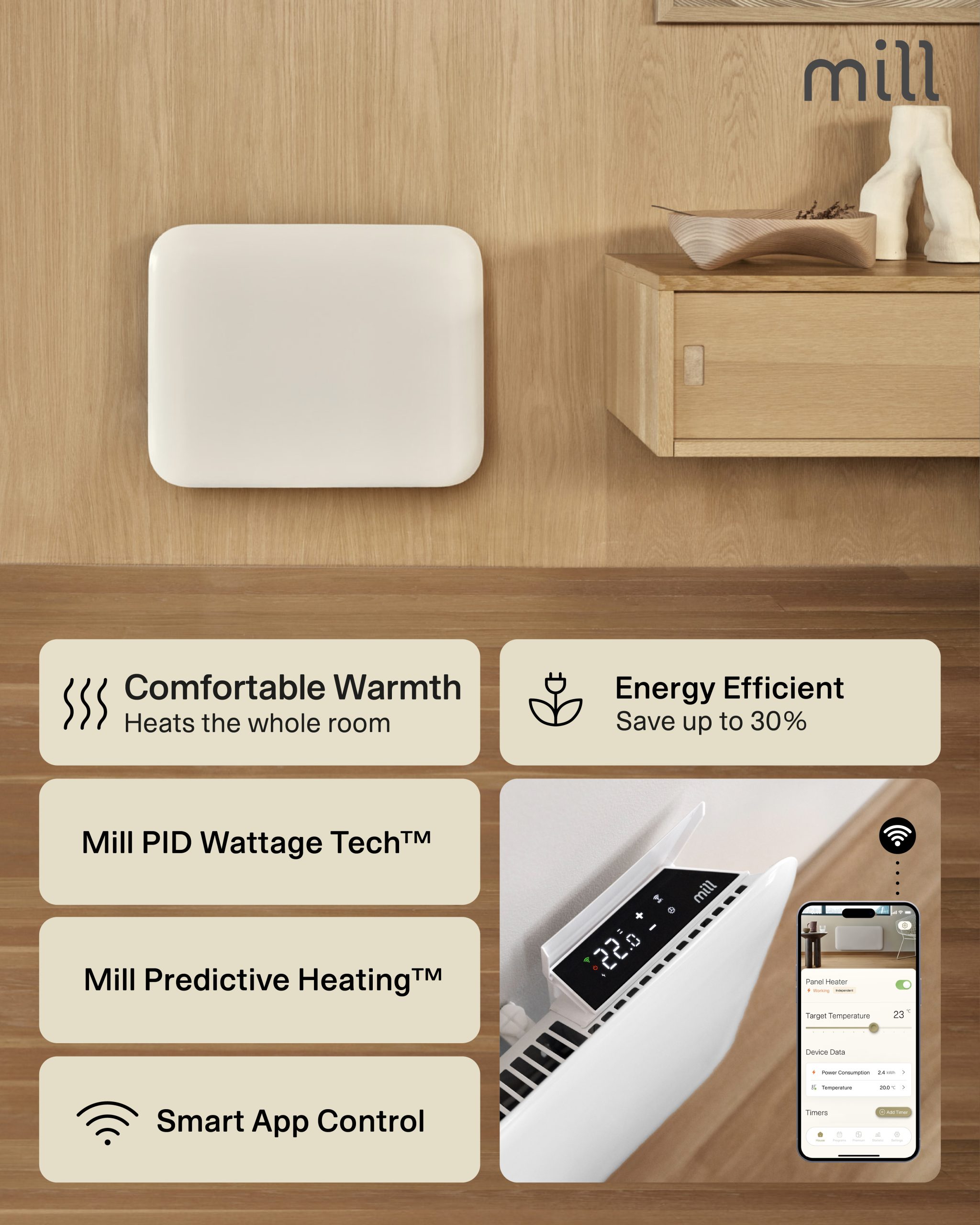 Mill Invisible Smart WiFi Heater | PA400WIFI4 | Panel Heater | 400 W | Suitable for rooms up to 4-6 m² | White | IPX4 - Image 9