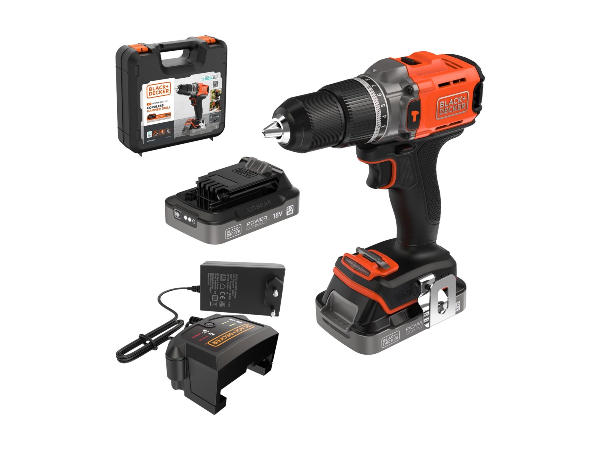 BLACK & DECKER 18V Drill Driver with 2x2.0 Ah Batteries | BCD383D2XK-QW - Image 2