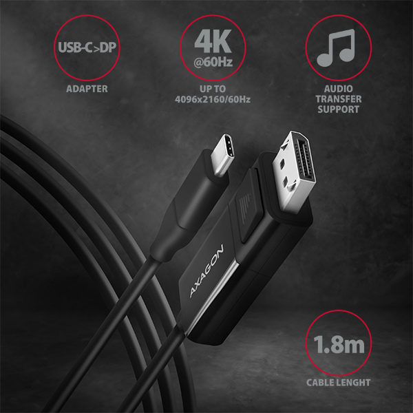 AXAGON Active cable | USB-C to DisplayPort | 1.8 m - Image 2