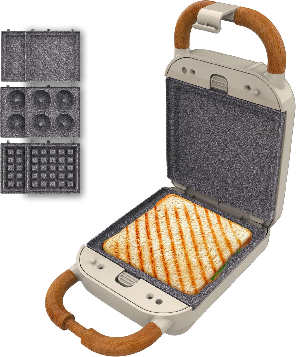Cecotec Sandwich Maker | Rock'nToast Retro One Beige | 700 W | Number of plates 3 | Beige