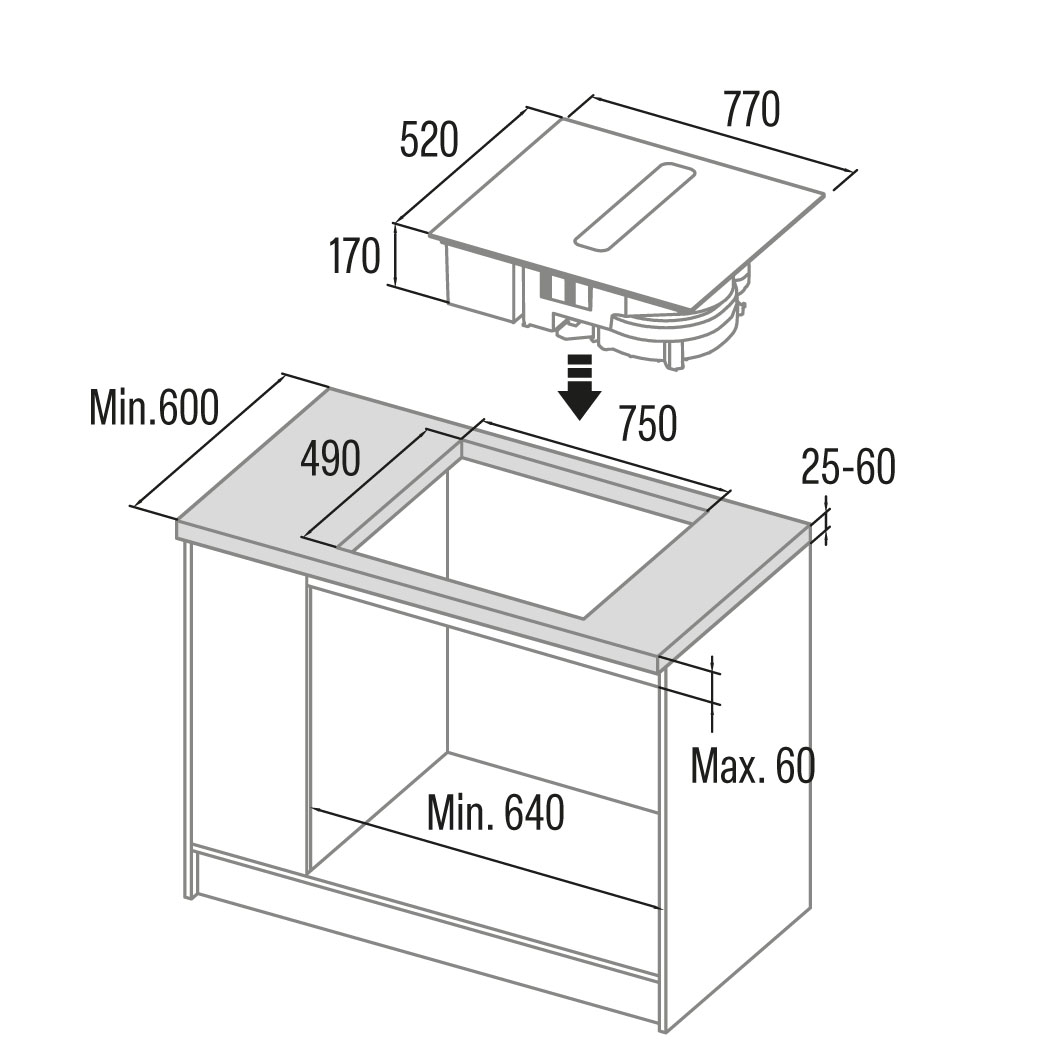 CATA | Hob with Hood | IAS 7024 | Induction | 77 cm | Number of burners/cooking zones 4 | Black | Slider - Image 3