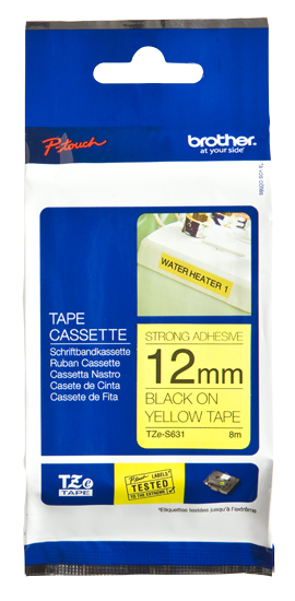 Brother | TZe-S631 Strong Adhesive Laminated Tape | Black on Yellow | TZe | 8 m | 1.2 cm - Image 6
