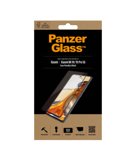 PanzerGlass | Screen protector | Xiaomi | Mi 11t/Mi 11t Pro 5G | Glass | Black | Full frame coverage; Rounded edges; 100% touch preservation | Case friendly