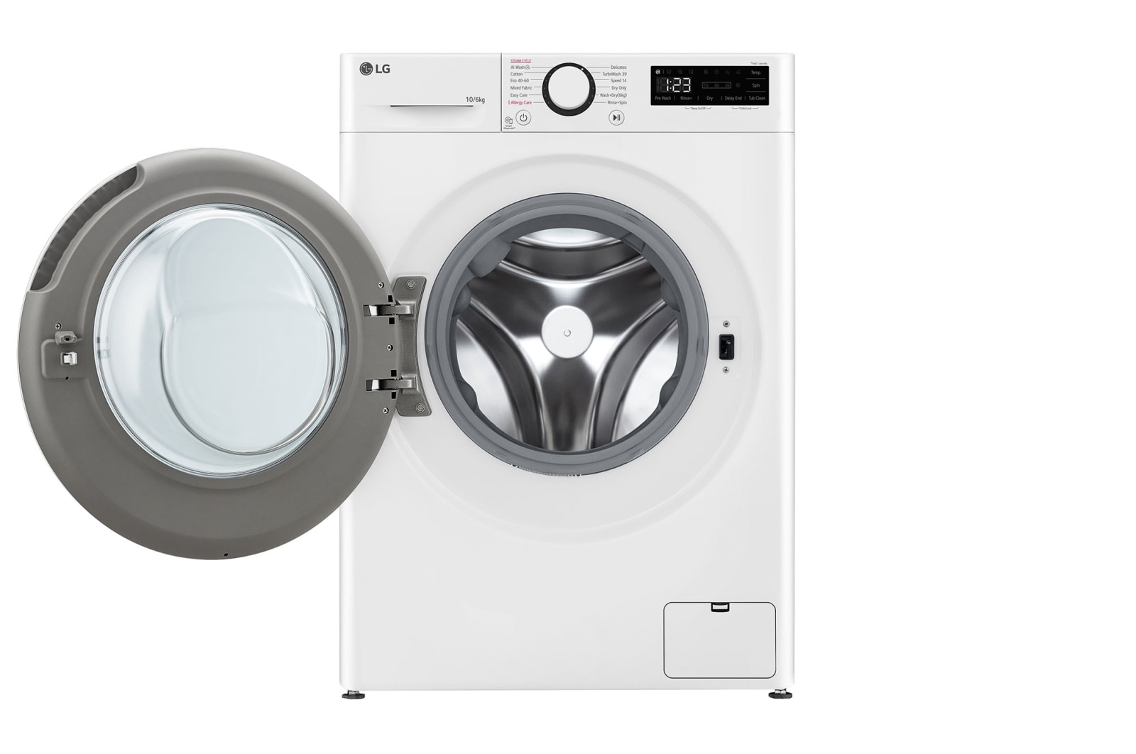 LG | Washing machine with dryer | F4DR510S0W | Energy efficiency class A/D | Front loading | Washing capacity 10 kg | 1400 RPM | Depth 57 cm | Width 60 cm | Display | LED | Drying system | Drying capacity 6 kg | Steam function | Direct drive | White - Image 3