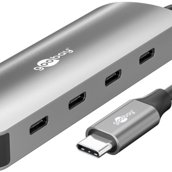 Goobay Slim 4-Port USB-Hub, USB-C auf USB-C, 10 Gbit/s, Grey | 76565