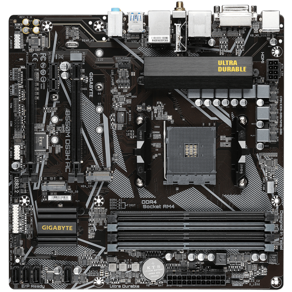 Gigabyte | B550M DS3H AC 1.0/1.1/1.2/1.3/1.5 M/B | Processor family AMD | Processor socket AM4 | DDR4 DIMM | Memory slots 4 | Supported hard disk drive interfaces SATA, M.2 | Number of SATA connectors 4 | Chipset AMD B550 | Micro ATX