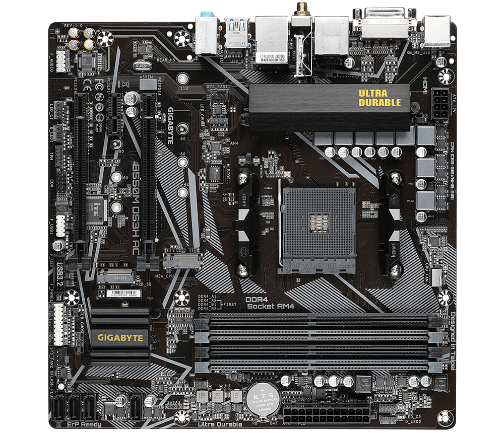 Gigabyte | B550M DS3H AC 1.0/1.1/1.2/1.3/1.5 M/B | Processor family AMD | Processor socket AM4 | DDR4 DIMM | Memory slots 4 | Supported hard disk drive interfaces SATA, M.2 | Number of SATA connectors 4 | Chipset AMD B550 | Micro ATX